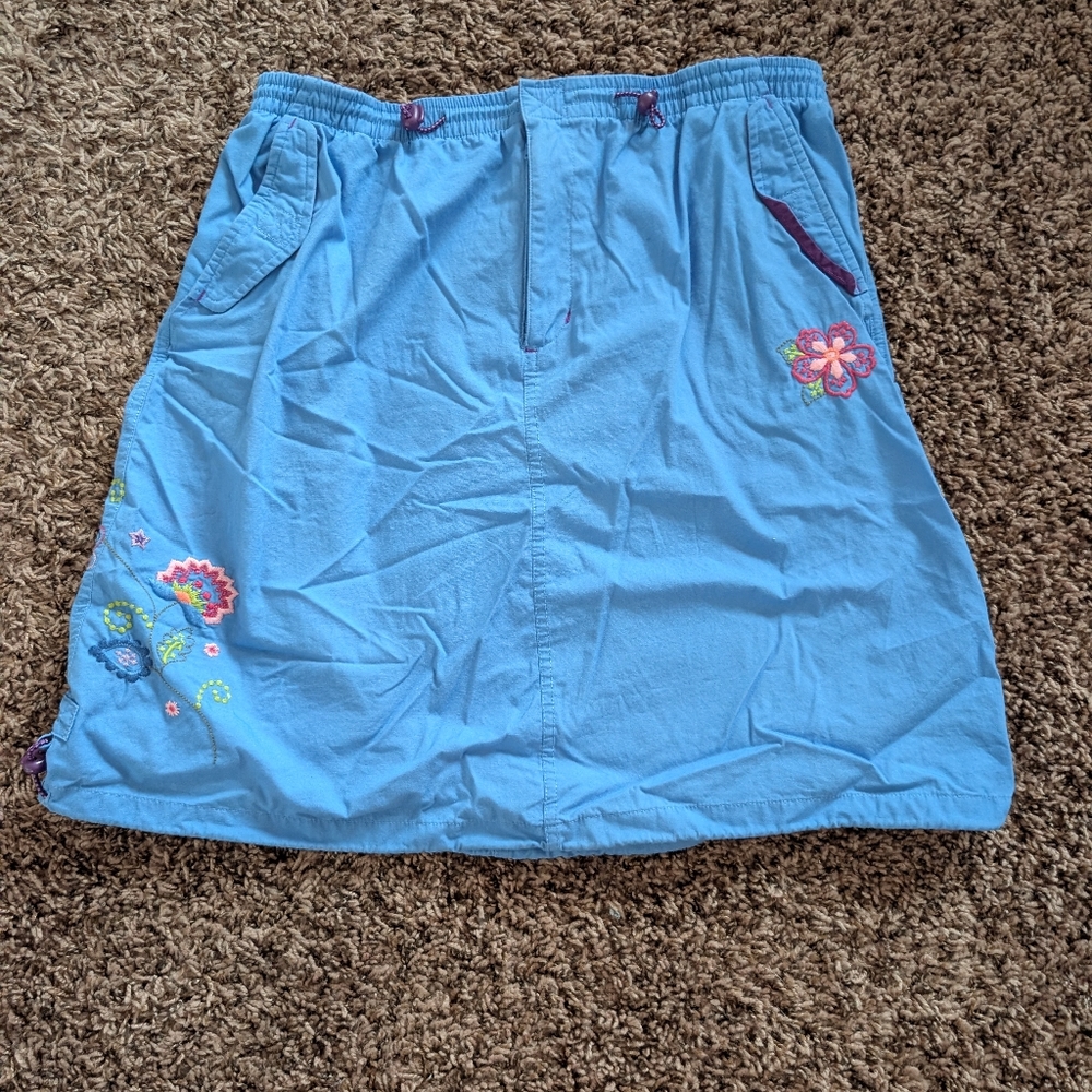 Girly Floral Embroidered Blue Women's Skirt Size Small